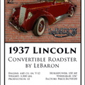 KS 1503-007 1937 Lincoln Convertible Roadster by LeBaron Trading Card